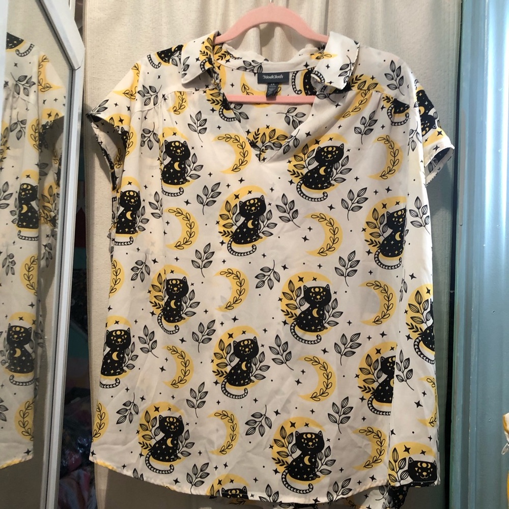 Modcloth Crescent Moon Cat Blouse